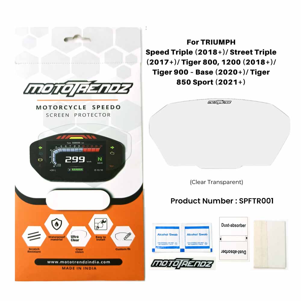 Motorcycle Speedo Screen Protector – Triumph Speed Triple (2018+) / Street Triple (2017+) / Tiger 800 / Tiger 1200 (2018+) / Tiger 900 (Base) (2020+) / Tiger 850 Sport (2021+)